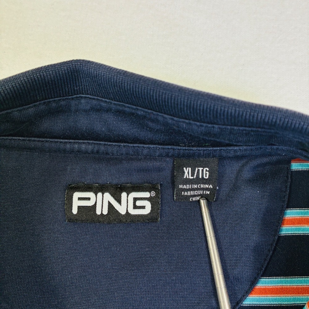 Ping Golf Polo Shirt Mens XL Navy Blue Orange Striped Short Sleeve Performance - Picture 3 of 9